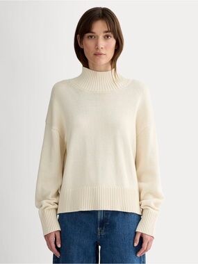 Everlane Boxy Turtleneck in Everyday Cotton Cream Ribbed Sweater Size:XS NWT
